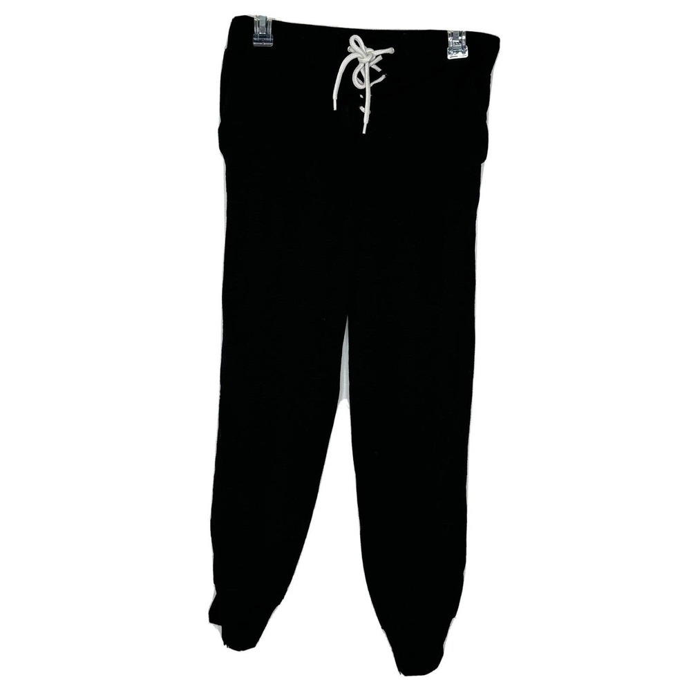 Monrow Lace-Up Front Sweatpants Stripe Joggers Lightweight Women's Size M Black